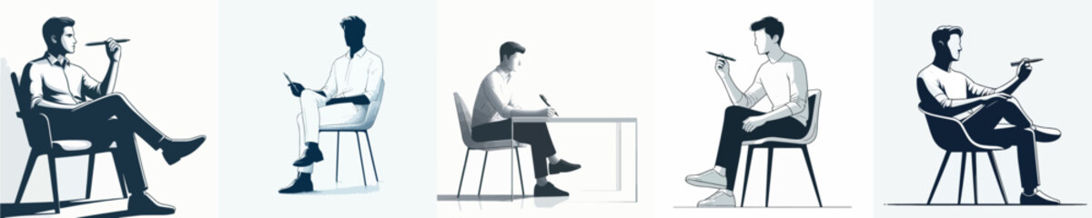 VECTOR MAN SITTING  WHITE BACKGROUND
