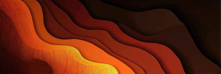 Abstract wavy layered design with fiery orange to brown gradient, flowing texture