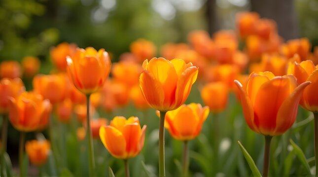 a carpet of bright orange tulips - Powered by Adobe