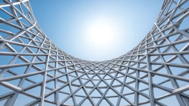 Abstract Structural Design Viewpoint from Below in Modern Architecture Featuring Geometric Patterns and Blue Sky 4k video footage