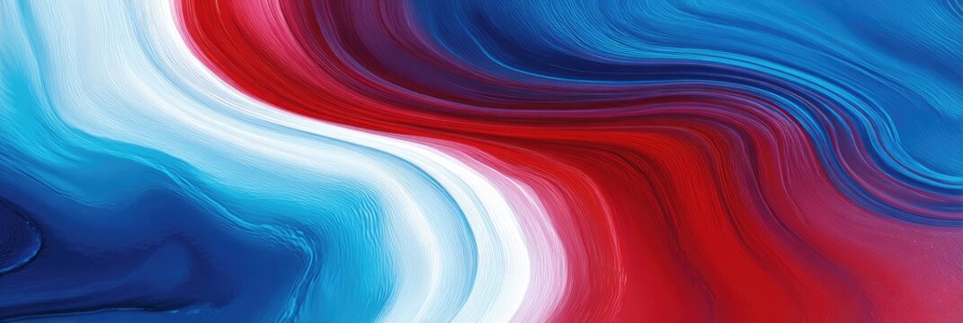 Abstract wavy lines in red, white and blue blend. Fluid art design, dynamic and colorful - Powered by Adobe