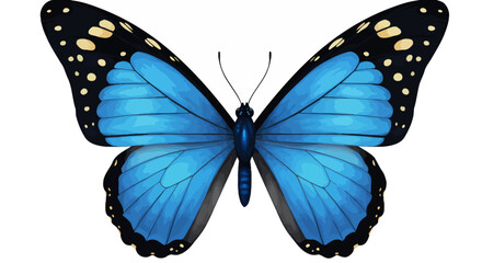 A beautifully detailed blue butterfly, rendered as a vibrant vector illustration, is isolated on a clean white background, perfect for various design projects.