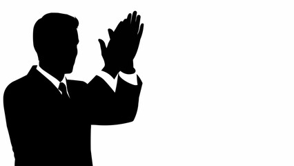 Silhouette of a businessman clapping his hands in appreciation.