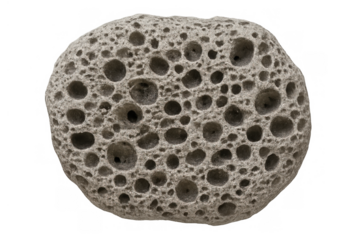Pumice stone closeup showing porous texture, gray volcanic rock for exfoliation and foot care with copy space