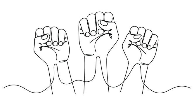 Continuous Line Drawing of Three Raised Fists protest power