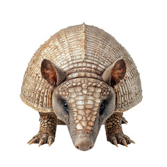 Obraz premium A close-up view of an armadillo its unique armor-like shell and facial features. positioned against a white background. ideal for educational or wildlife-related projects