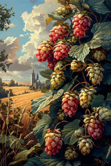 Rustic illustrations of hop cones, rye fields, beer brewing, and bottles. Perfect for beer festival posters, bakery labels, and vintage packaging design.