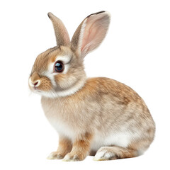 Obraz premium A cute. fluffy rabbit sitting gracefully on a white background. its soft fur and inquisitive expression. ideal for nature-themed projects or animal-related content