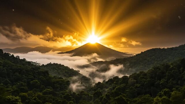 Makaravilakku Festival Background with Distant Sacred Hill Light Glowing Through Mist