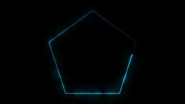 Pentagon Shape Glowing with Cyan Light Frame with Dynamic Electrical Effects