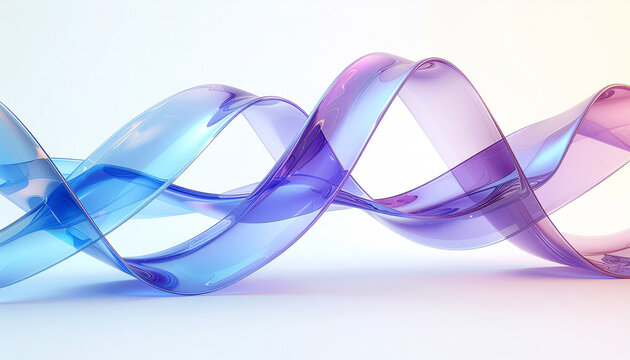 Abstract representation of intertwined translucent blue and purple ribbons, resembling a DNA helix structure.