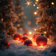 red christmas balls on dark background