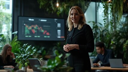 Businesswoman Analyzing Stock Market Data at Meeting