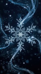 Magical glowing snowflake with swirling blue light trails Dark Background Winter Holiday Season Frosty Crystal Design Winter Beauty
