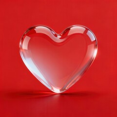 Glossy Glass Heart on Vibrant Red Background Love Symbol Romantic Gesture Valentine's Decoration Minimalist Design