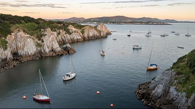 Scenic Dalkey Harbour with Sailboats at Dusk