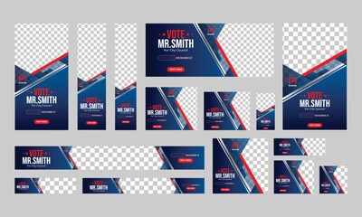 political election banner web template bundle set,  usa election vote horizontal social media post cover banner template.