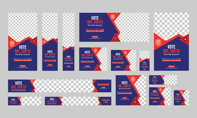 political election banner web template bundle set,  usa election vote horizontal social media post cover banner template.