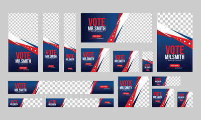 political election banner web template bundle set,  usa election vote horizontal social media post cover banner template.
