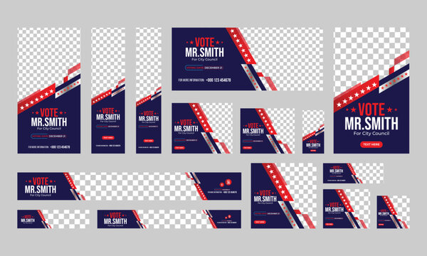 political election banner web template bundle set,  usa election vote horizontal social media post cover banner template.