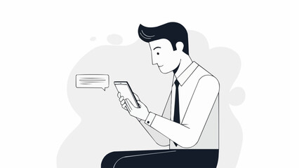 Man in shirt and tie looking at his phone with a message bubble.