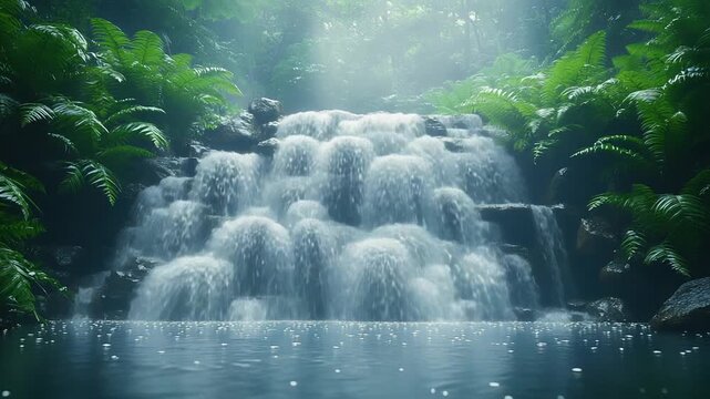 Serene Waterfall Cascading Through Lush Greenery