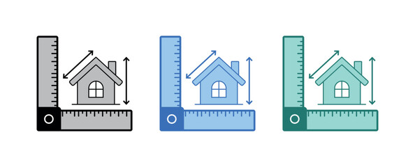 Property Measurement Icon, Vector Home Dimension Symbol with Ruler and Bidirectional Arrows, Real Estate Blueprint Concept, Transparent Background