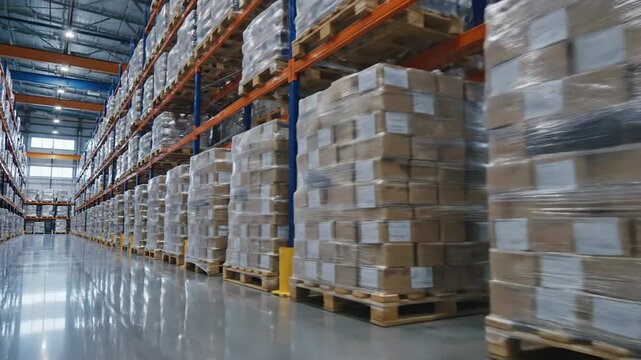 A view of packed boxes on pallets in a warehouse