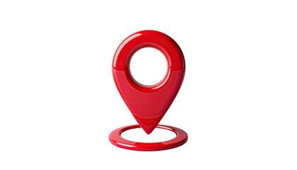 Glossy red map marker pin stands on a small ring