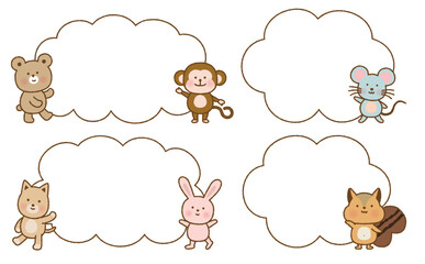 手書き風　かわいい動物たちのもこもこフレーム	
