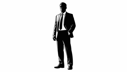 Silhouette of a confident businessman standing with hands in pockets.