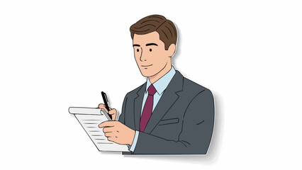 Man in Suit Writing on Notepad.