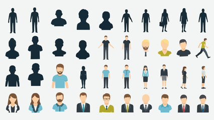 Diverse Collection of Human Silhouettes and Avatars Representing People.