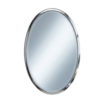 Oval mirror with silver frame isolated on transparent background for interior design, beauty and decor