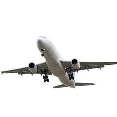 Obraz premium White airplane ascending isolated on transparent background for travel and aviation themes