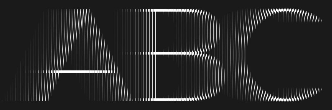 Alphabet with ribbed glass effect. Geometric typography set with thin capital letters distorted by vertical ribbing. Modern font with refined linear structure. Minimal typeface warped by fluted glass