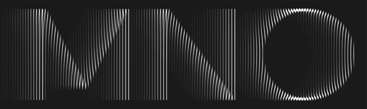 Alphabet with ribbed glass effect. Geometric typography set with thin capital letters distorted by vertical ribbing. Modern font with refined linear structure. Minimal typeface warped by fluted glass