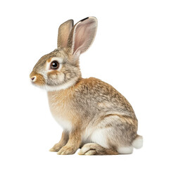 Obraz premium A cute rabbit sitting gracefully with its ears perked up. its soft fur and bright eyes against a clean white background. ideal for nature-themed projects or animal photography