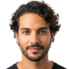 Obraz premium Portrait of a handsome young man with dark curly hair and beard