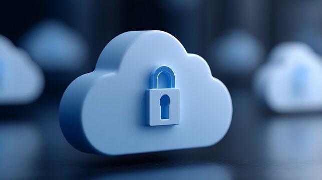 Secure cloud computing icon with padlock representing data protection and cybersecurity.