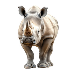 Obraz premium A majestic rhinoceros stands confidently in a bright. open space. its powerful physique and unique horn. symbolizing wildlife conservation efforts and natural beauty