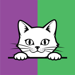 Obraz premium Adorable White Cat Peeking Over Edge with Playful Expression.