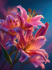 Vibrant Pink Lilies with Soft Cinematic Lighting created with Generative AI Technology, ai, generative