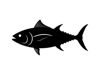 Black and White Tuna Fish Silhouette Icon Vector Graphic Isolated on White Background