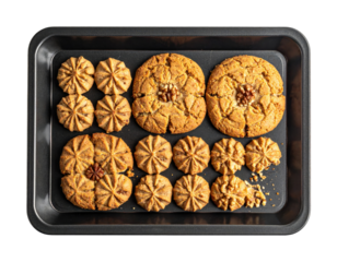 Assorted Cookies on Baking Sheet: Walnut-Topped Rounds and Star-Shaped Treats