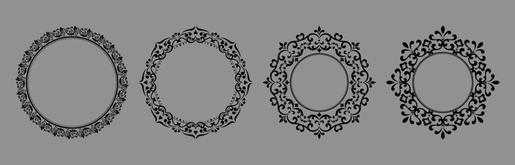 Set of decorative frames Elegant vector element for design in Eastern style, place for text. Floral black and gray borders. Lace illustration for invitations and greeting cards
