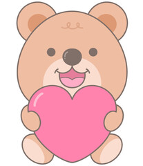 Fototapeta premium Valentine cute brown teddy bear hugging pink heart