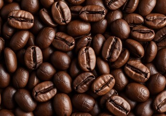 Fototapeta premium A close-up view of a pile of freshly roasted brown coffee beans filling the entire frame