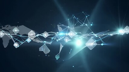 Global network connections and digital data streams spanning across continents animated 3d - Powered by Adobe