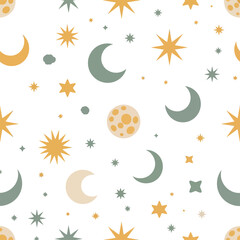 Seamless Christmas pattern with cute cartoon Christmas trees Santa snowman and holiday decorations